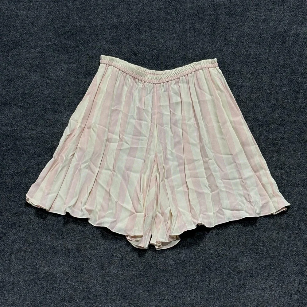 Evan Picone Shorts Womens Large Pink White Striped Pleated Culotte Pull On